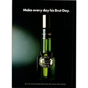 1981 Faberge Brut Aftershave Vintage Print Ad Brut Day Green Bottle Wall Art